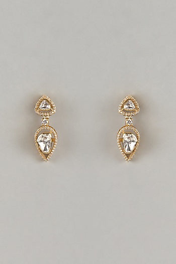 Gold Plated Moissanite Polki Dangler Earrings In Sterling Silver