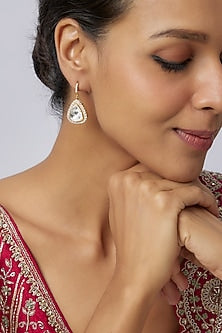 Gold Plated Moissanite Polki Teardrop Dangler Earrings In Sterling Silver