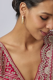 Gold Plated Moissanite Polki Hoop Earrings In Sterling Silver