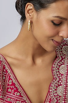 Gold Plated Moissanite Polki Hoop Earrings In Sterling Silver
