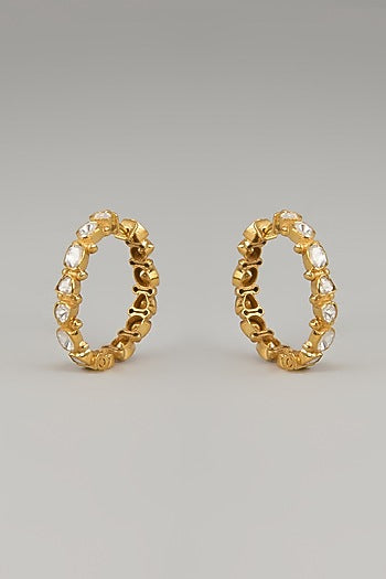 Gold Plated Moissanite Polki Hoop Earrings In Sterling Silver
