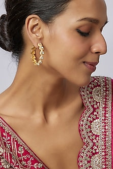Gold Plated Moissanite Polki Hoop Earrings In Sterling Silver