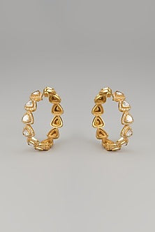 Gold Plated Moissanite Polki Hoop Earrings In Sterling Silver