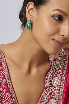 Gold Plated Green Doublet Stone & Kundan Polki Hoop In Sterling Silver