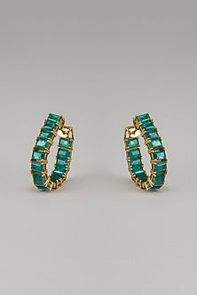 Gold Plated Green Doublet Stone & Kundan Polki Hoop In Sterling Silver