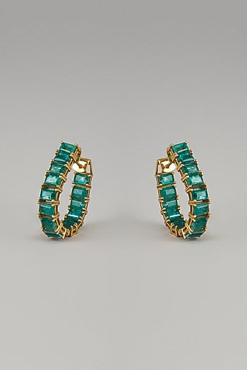 Gold Plated Green Doublet Stone & Kundan Polki Hoop In Sterling Silver