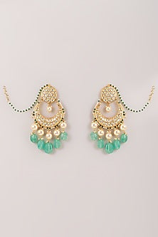 Gold Finish Kundan Polki & Pearl Chandbali Earrings In Sterling Silver