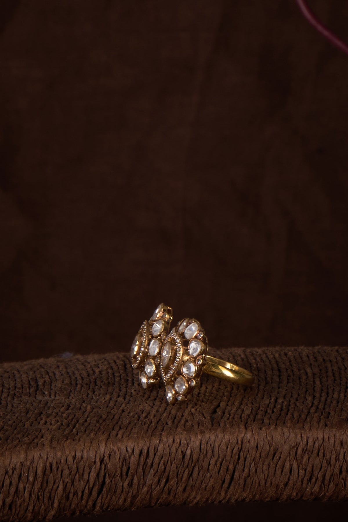 Gold Plated Moissanite Polki Ring In Sterling Silver