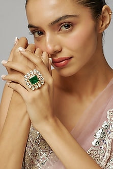 Gold Plated Moissanite & Green Doublet Stone Ring In Sterling Silver