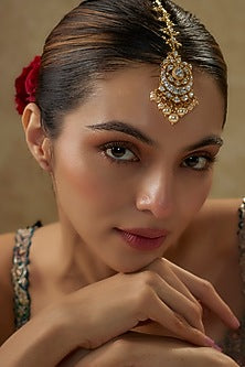 Gold Plated Moissanite Maangtikka In Sterling Silver