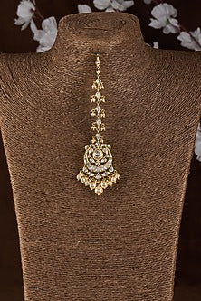 Gold Plated Moissanite Maangtikka In Sterling Silver