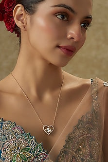 Gold Plated Moissanite Heart-Shaped Necklace In Sterling Silver