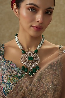 Black Rhodium Plated Moissanite & Pearl Long Necklace In Sterling Silver