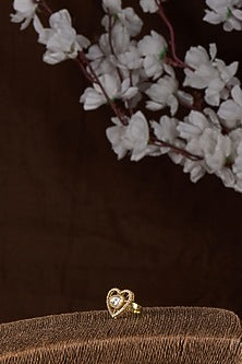 Gold Plated Moissanite Polki Heart Shaped Ring In Sterling Silver