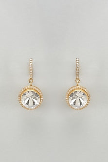 Gold Plated Moissanite Polki & Freshwater Pearl Dangler Earrings In Sterling Silver