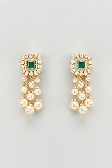 Gold Plated Moissanite Polki & Onyx Dangler Earrings In Sterling Silver