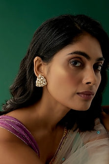 Gold Plated Moissanite Polki Stud Earrings In Sterling Silver