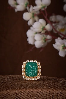 Gold Plated Moissanite & Green Doublet Stone Ring In Sterling Silver