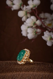 Gold Plated Moissanite & Green Doublet Stone Ring In Sterling Silver