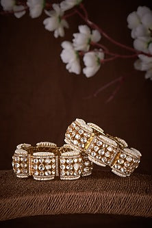 Gold Plated Moissanite Bangles In Sterling Silver (Set Of 2)