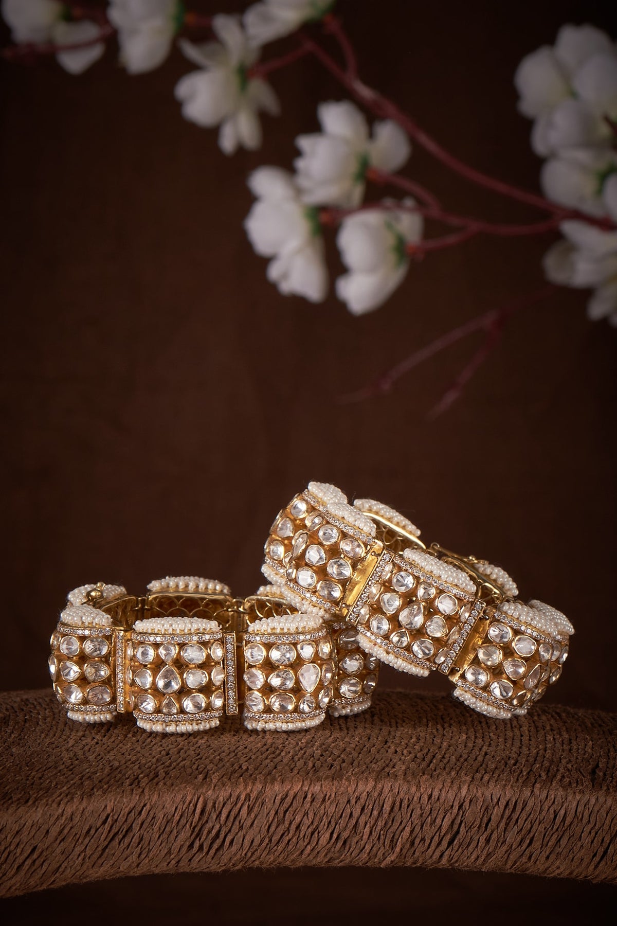 Gold Plated Moissanite Bangles In Sterling Silver (Set Of 2)
