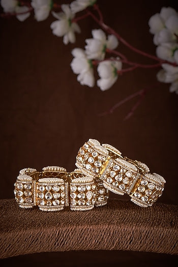 Gold Plated Moissanite Bangles In Sterling Silver (Set Of 2)