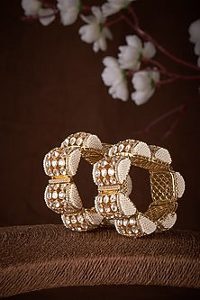 Gold Plated Moissanite Bangles In Sterling Silver (Set Of 2)
