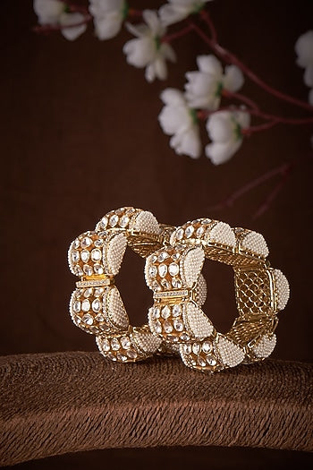 Gold Plated Moissanite Bangles In Sterling Silver (Set Of 2)