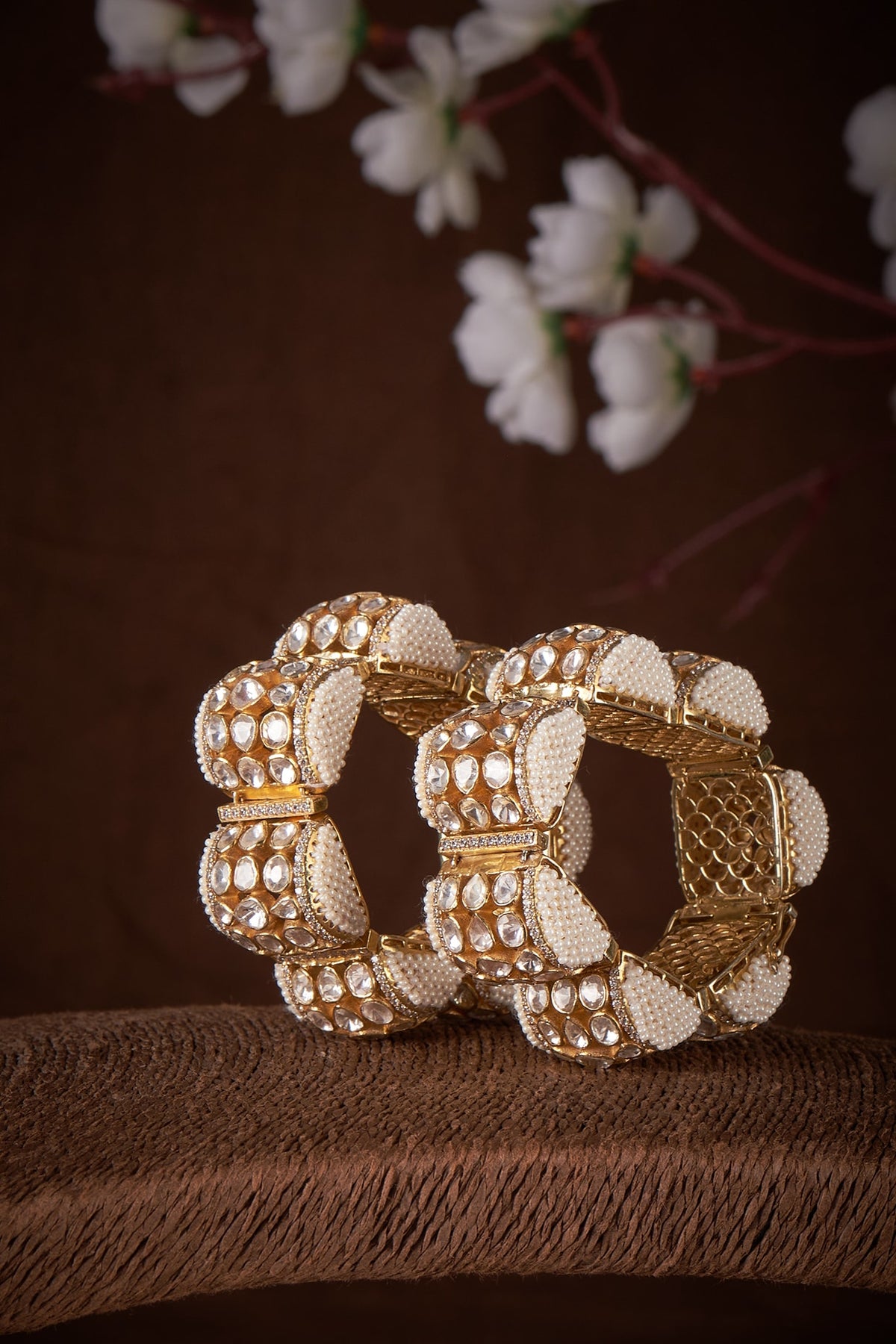 Gold Plated Moissanite Bangles In Sterling Silver (Set Of 2)