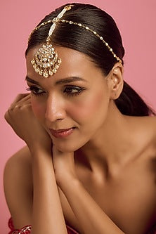 Gold Plated Moissanite Maangtikka In Sterling Silver