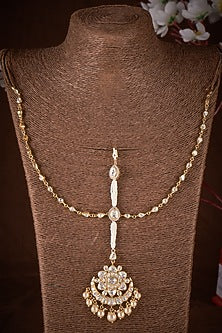 Gold Plated Moissanite Maangtikka In Sterling Silver