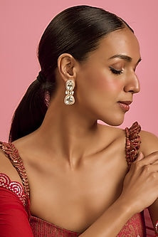 Gold Plated Moissanite Dangler Earrings In Sterling Silver