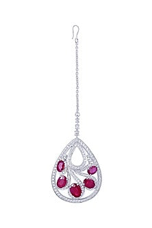 18 Kt White Gold Diamond & Ruby Maang Tikka