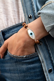 14 Kt Yellow Gold Evil Eye Diamond Bracelet