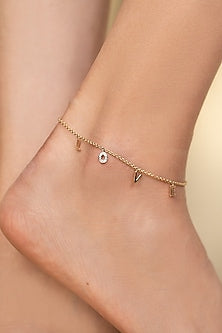 14 Kt Yellow Gold Diamond Love Anklet