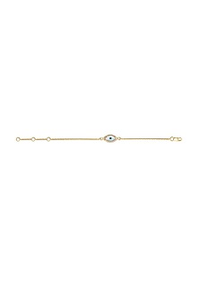 14 Kt Yellow Gold Diamond Evil Eye Anklet