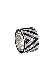 18 Kt White Gold Diamond Enameled Ring