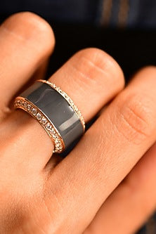 18 Kt Rose Gold & Grey Enameled Diamond Ring
