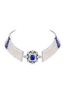 18 Kt White Gold Pearl & Tanzanite Choker Necklace
