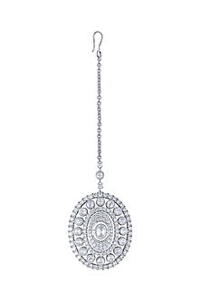 18 Kt White Gold Oval Diamond Maang Tikka
