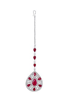 18 Kt White Gold Ruby & Diamond Maang Tikka