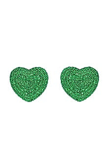 18 Kt Yellow Gold Tsavorite Heart Stud Earrings