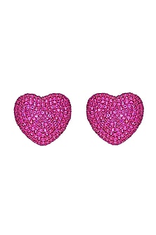 18 Kt Rose Gold Classic Pink Sapphire Heart Stud Earrings