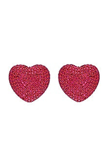 18 Kt Yellow Gold Classic Ruby Heart Stud Earrings