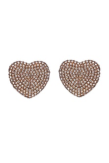 18 Kt Yellow Gold Classic Coffee Rose Cut Diamond Heart Stud Earrings