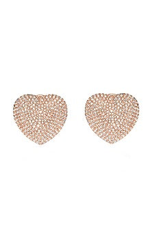 18 Kt Rose Gold Classic Rose Cut Diamond Heart Stud Earrings