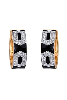 18 Kt Yellow Gold Enamel & Diamond Hoop Earrings