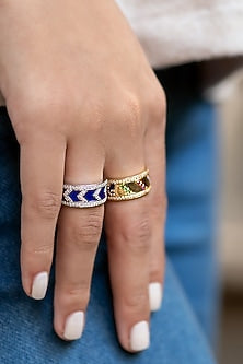 18 Kt White Gold Diamonds & Enameled Block Ring