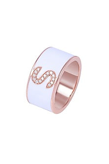 18 Kt Rose Gold Full Cut Diamond Enamelled Ring