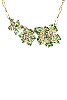 18 Kt Yellow Gold Sapphire & Tsavorite Link Triple Floral Pendant Necklace